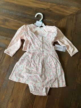 Carter's 2pc Floral Pink Dress with Light Pink Cardigan NWT